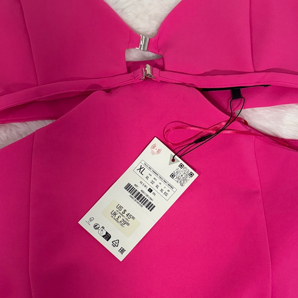 Zara Women's Vibrant Pink Backless Dress XL - Picture 2 of 4